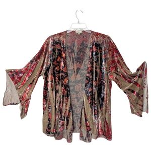 Live & Let Live Rustic Red and Orange Velvet Kimono Boho Whimsical Cardigan 3X
